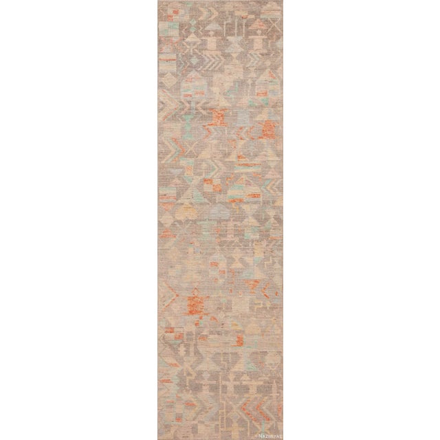 Grey Background Pastel Color Tribal Primitive Geometric Design Modern Hallway Runner Rug For Sale