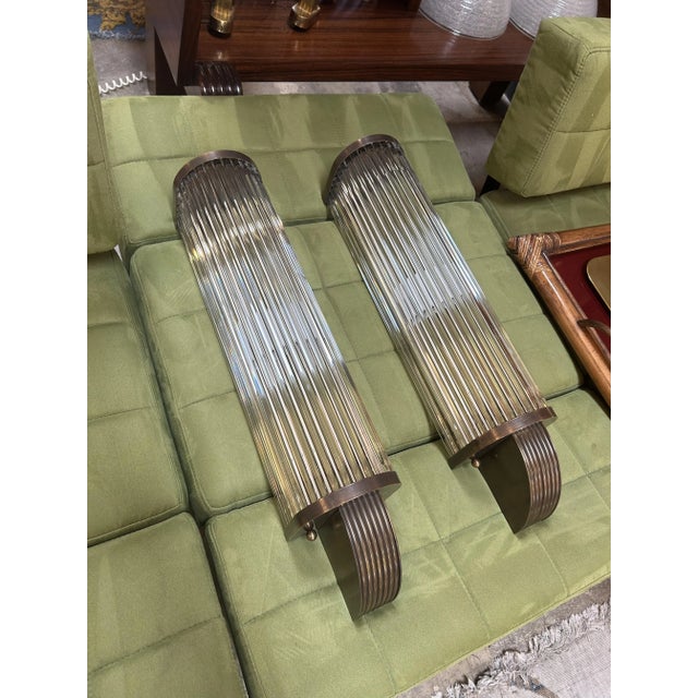Pair of Vintage Italian Art Deco Wall Sconces in Bronze and Glass For Sale - Image 14 of 14