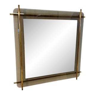 Mid-Century Modern Brass & Smoked Glass Wall Mirror 1970s For Sale