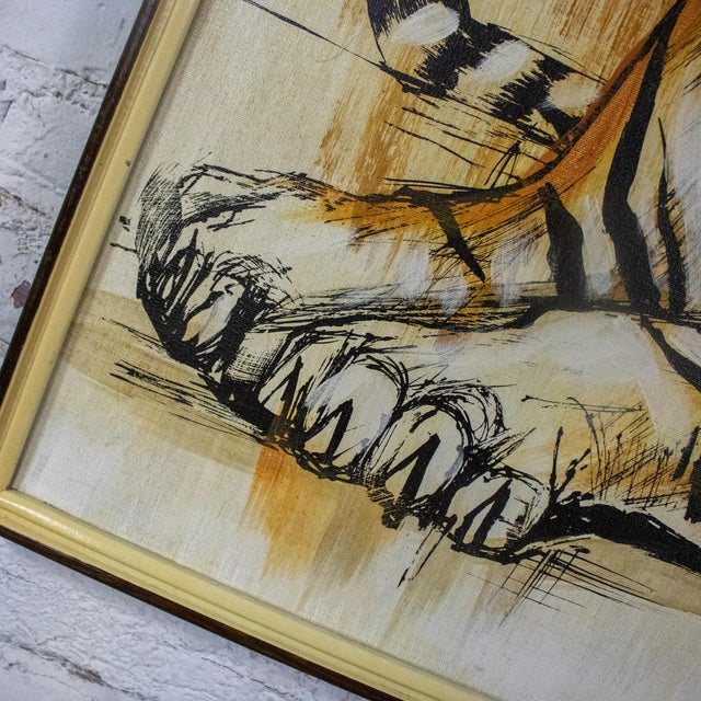 Mid-20th Century Mid-Century Modern Large Resting Tiger Canvas Painting by Pettersen Black and Gold Frame For Sale - Image 10 of 18