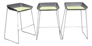 Turnstone by Steelcase Metal Scoop Barstool Stool W/ Green Cushion - Set of 3