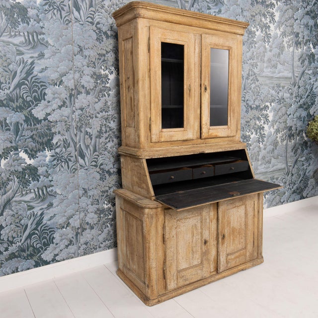 19th C. Swedish Secretary With Vitrine Library in Original Paint For Sale - Image 10 of 12