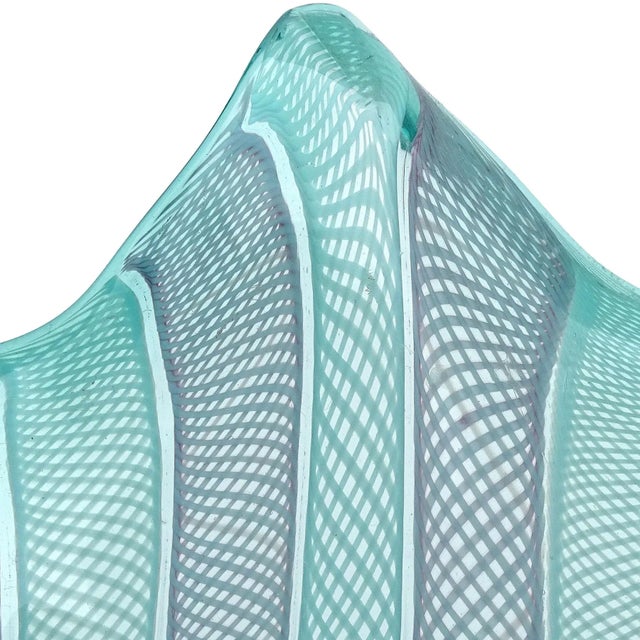 Sky Blue Vintage Fratelli Toso Murano Large Ribbons Italian Art Glass Sculptural Fazzoletto Flower Vase Centerpiece Bowl For Sale - Image 8 of 11