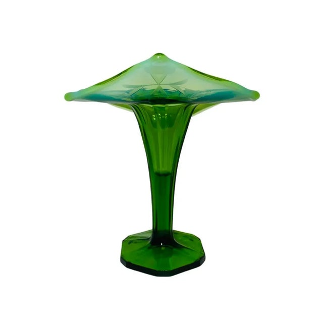 Early 20th Century Vintage Green Etched Opalescent Glass Jack in the Pulpit Art Glass Vase For Sale - Image 5 of 7