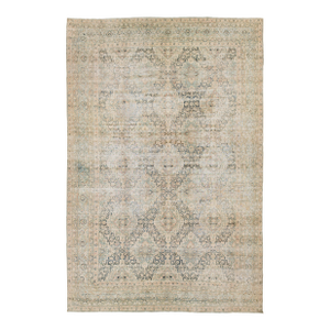 11 X 17 Antique Kerman Wool Rug in Muted Beige With Floral Medallion Design