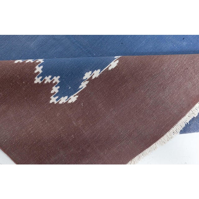 Blue Doris Leslie Blau Vintage Indian Dhurrie Blue Brown Runner For Sale - Image 8 of 10