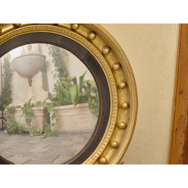 English Regency Giltwood Convex Mirror With Ebonized Trim, 19th Century For Sale - Image 9 of 11