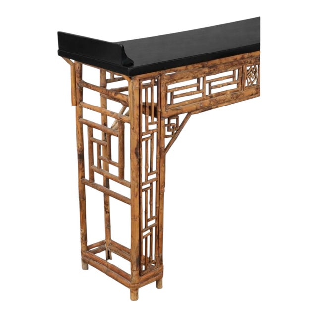 Chinoiserie Chine Brighton Pavilion Style Burnt Bamboo Altar Console Table For Sale In Atlanta - Image 6 of 8