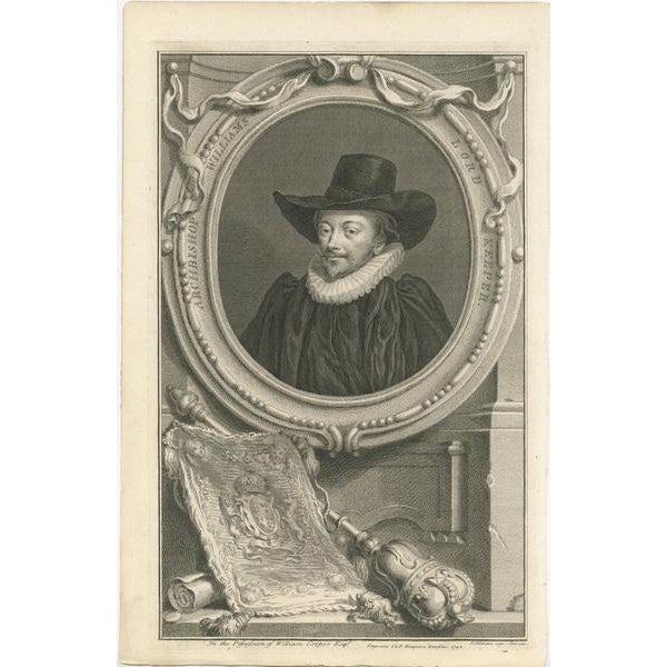 Antique portrait titled 'Archbishop Williams, Lord Keeper'. Old print of Archbishop Williams, Lord Keeper. This print...