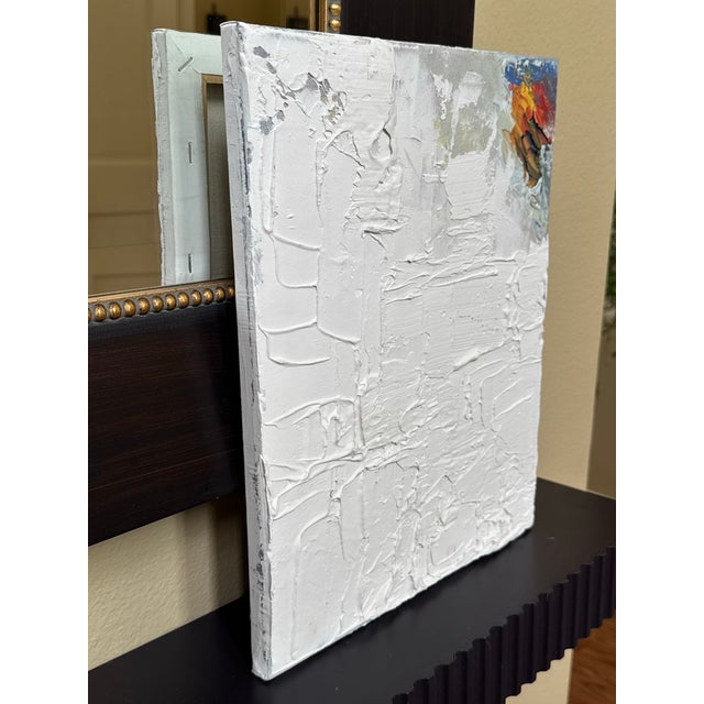 Vintage Abstract Modern Monochromatic Textured Impasto Original Painting, White, Orange, Blue, Framed For Sale - Image 4 of 11