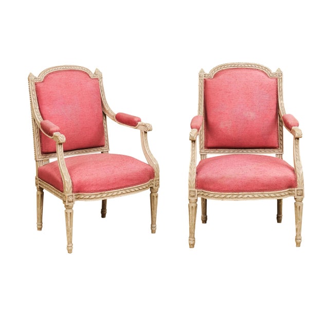 French Louis XVI Style Painted Armchair with Richly Carved Décor For Sale In Atlanta - Image 6 of 12