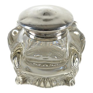 Antique Simons Brothers Crystal and Sterling Silver Inkwell For Sale