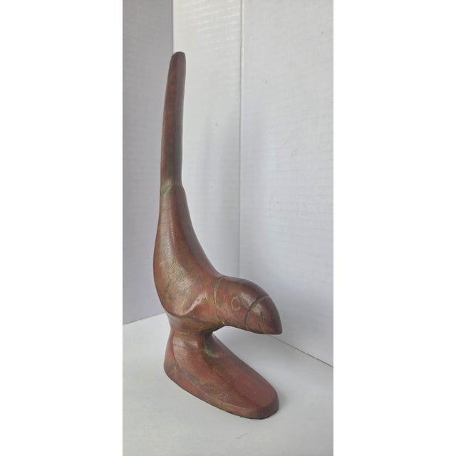 Mid-Century Modern Bronze Parrot Sculpture - Detailed Tropical Bird Statue (9"h X 4"l) For Sale - Image 3 of 9