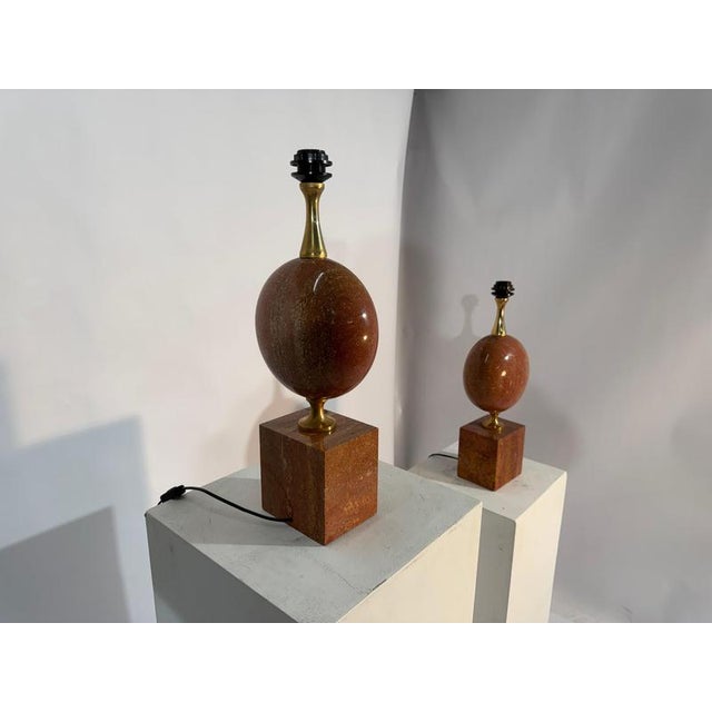 Gold Red Travertine and Brass Lamps from Philippe Barbier, 1970s, Set of 2 For Sale - Image 8 of 13
