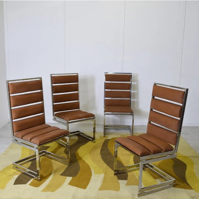 Doghe Model Chairs with Metal Structure and Brown Suede Seat by Romeo Rega for Metalarte, 1970s, Set of 4 For Sale - Image 9 of 9