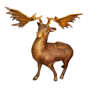Vintage Shanghai Handicrafts Woven Rattan Moose Sculpture With Hidden Storage, Mid-Century Chinese Export Art