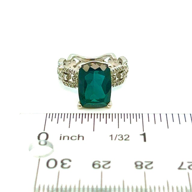 Natural Tourmaline Diamond Ring 6 14k W Gold 5 TCW Certified For Sale - Image 11 of 12