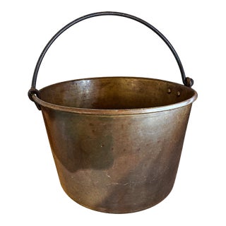 Antique Brass Hearth Cauldron With Bail Handle (Likely 19th/Early 20th Century.) For Sale