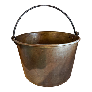 Antique Brass Hearth Cauldron With Bail Handle (Likely 19th/Early 20th Century.)