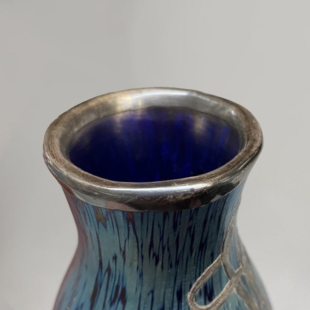Austrian Art Nouveau Style Blue Glass and Silver-Plated Vase, 1930s For Sale - Image 9 of 15