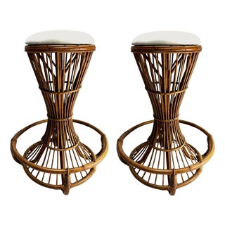 Sculptural Rattan Bar Stools by Tito Agnoli, 1950s, Set of 2 For Sale