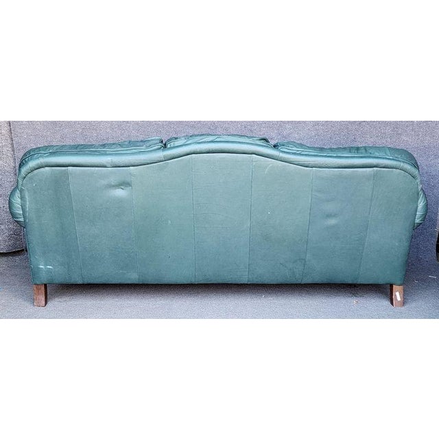 Drexel Heritage Drexel Blue and Brown Two Tone Leather Sofa With Nailheads Pella Soft Leather For Sale - Image 4 of 9