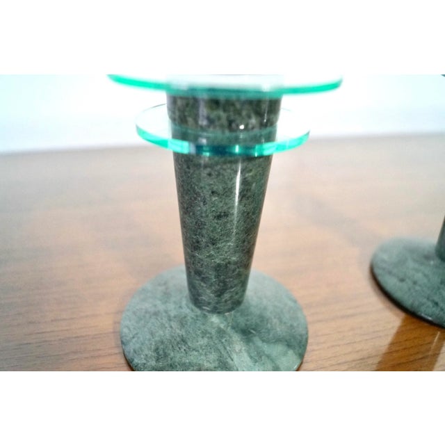 1980’s Post-Modern Memphis Style Marble & Lucite Candleholders - a Pair For Sale - Image 9 of 12