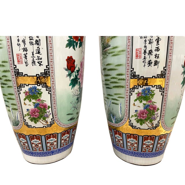 Rose Pair of Vintage Chinese Famille Rose Porcelain Floor Vases For Sale - Image 8 of 18
