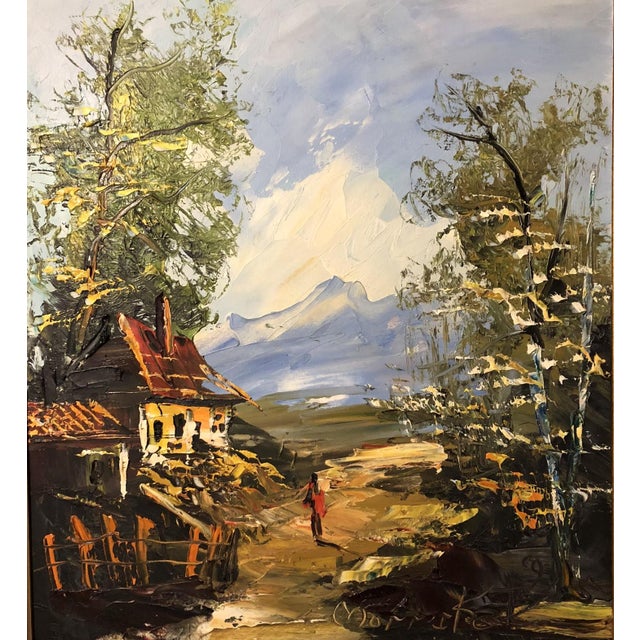 1997 Impasto Alpine Cabin Mountain Landscape Oil Painting by Morris Katz For Sale - Image 4 of 11