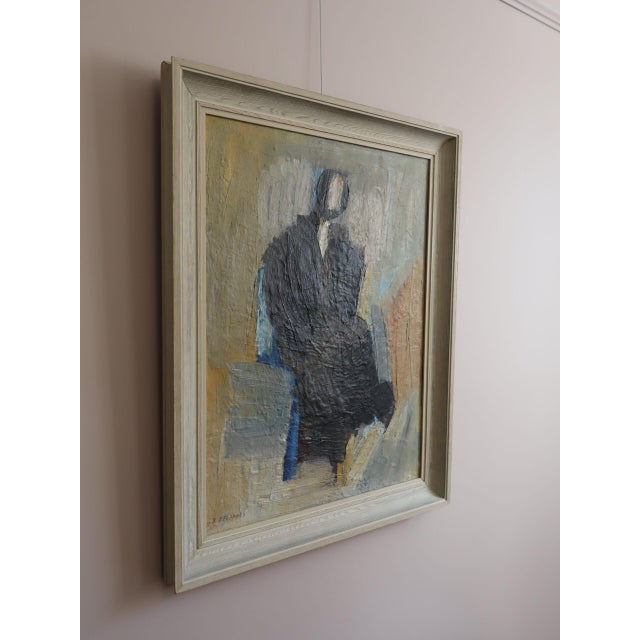 Mid-Century Modern 'Presence in Shadow' Vintage Original Abstract Figurative Oil Painting, Framed For Sale - Image 4 of 12