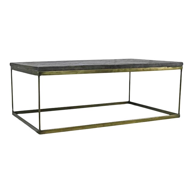 Matthew Izzo Home Parquet and Brass Coffee Table For Sale