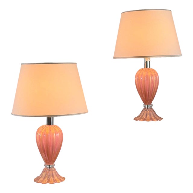 Pink Murano Glass Table Lamps from Barovier & Toso, 1970s, Set of 2 For Sale