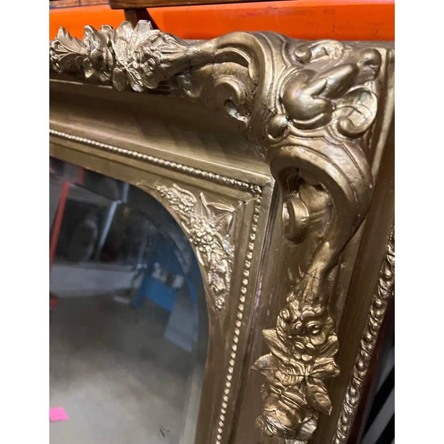 1970s Gold Oversized Ornate French Beveled Mirror For Sale - Image 4 of 7