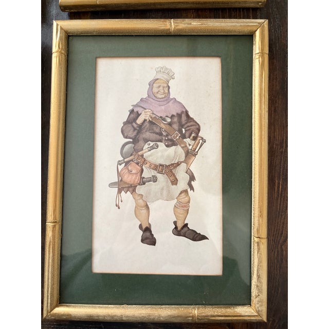 Set of 4 English Vintage “Canterbury Tale” Matted Prints With Gold Wooden Bamboo Frames for Cottage Core & English Cottage Style Decor - View Photos For Sale - Image 4 of 8