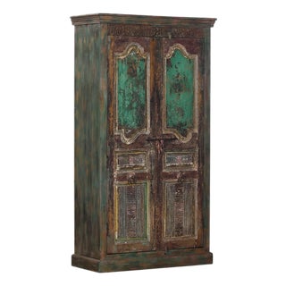 Armoire Constructed From Antique Indian Painted Teakwood Doors and Elements For Sale