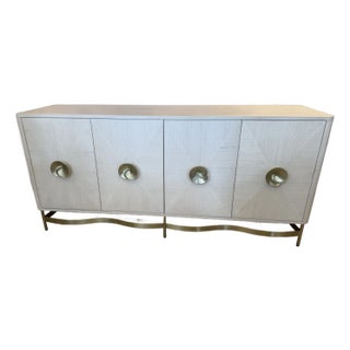 Credenza in Light Ash With Hand Sculpted Brass Handles and Base For Sale