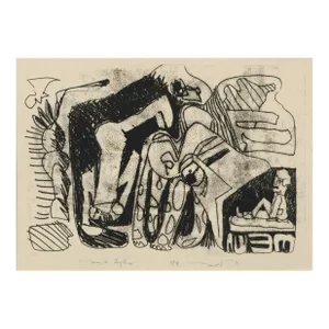 Abstract Lithograph With Animals and Figures by Michael William Eggleston