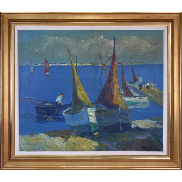 Danish Mid Century Modern Harbor Seascape With Boats For Sale In New York - Image 6 of 7