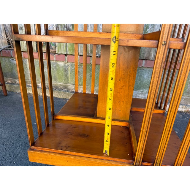 Vintage Edwardian Style Leather Top Yewwood Revolving Bookcase For Sale - Image 12 of 17