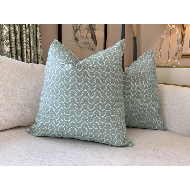 Mid-Century Modern Anna French for Thibaut's "Wynford" in Spa Blue Pillows- a Pair For Sale - Image 3 of 3