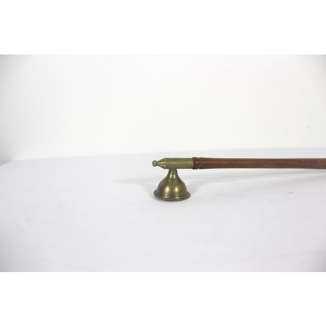 Antique Brass and Wood Candle Snuffer With Match Striker Long Handle Extinguisher For Sale - Image 4 of 10