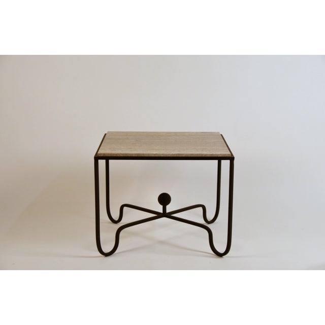 DESIGN FRERES Large 'Entretoise' Silver Travertine Side Tables by Design Frères - a Pair For Sale - Image 4 of 9