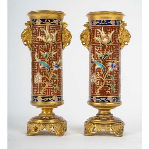 Napoleon III Gilt Bronze and Cloisonné Enamel Candlesticks, Set of 2 For Sale - Image 4 of 7
