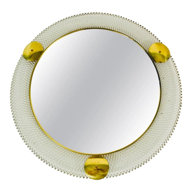 Mid-Century Italian Round Metal and Brass Mirror, Italy For Sale