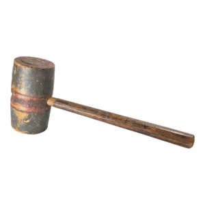 19th or 20th Century Rustic Primitive Folk Art Red and Blue Painted Wood Mallet
