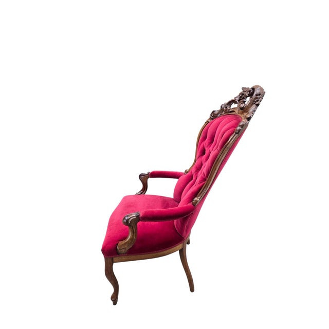 Red Vintage Victorian Style Tufted Red Velvet Armchair For Sale - Image 8 of 8
