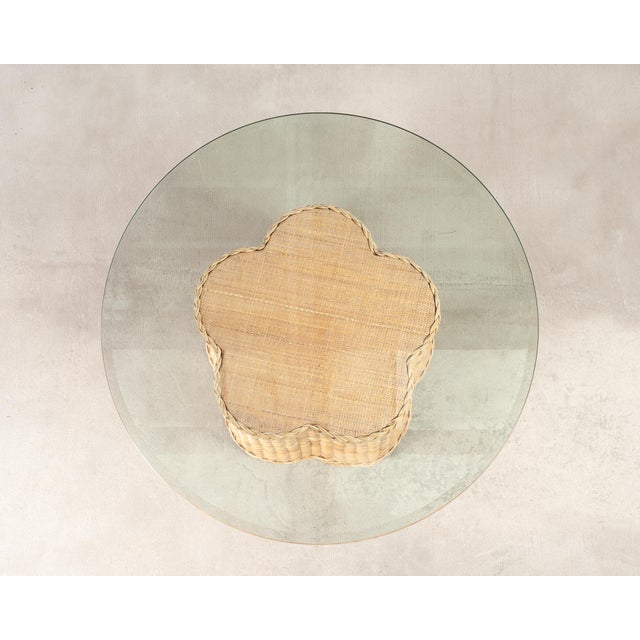 Contemporary Michael Taylor Attributed Scalloped Rattan Wicker Dining Table For Sale - Image 3 of 18