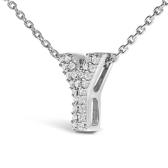 10K White Gold Diamond Accent "Y" Initial Bubble Pendant Necklace For Sale - Image 4 of 5