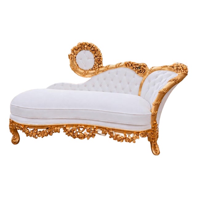 1970s Artisan Louis XVI Gold Beech Leather Chaise For Sale