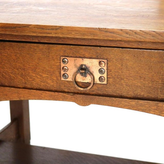 Brown Antique Stickley Brothers Three Drawer Oak Library Table Desk C1920 For Sale - Image 8 of 18
